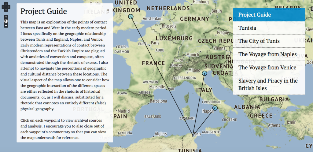 Map highlighting the distance from Britain, Tunisia, and Italy.