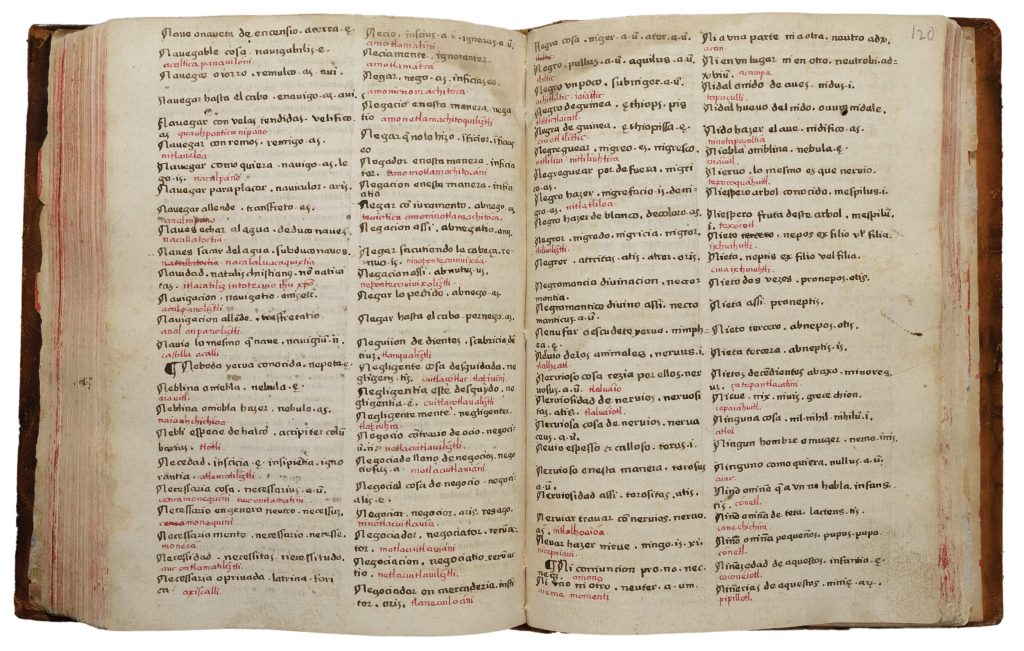 Manuscript with copied entries on Nebrija's bilingual dictionary.
