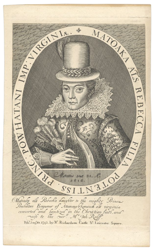 Engraving depicting a framed portrait of a woman wearing a feathered hat, a lace collar, and a fitted jacket.