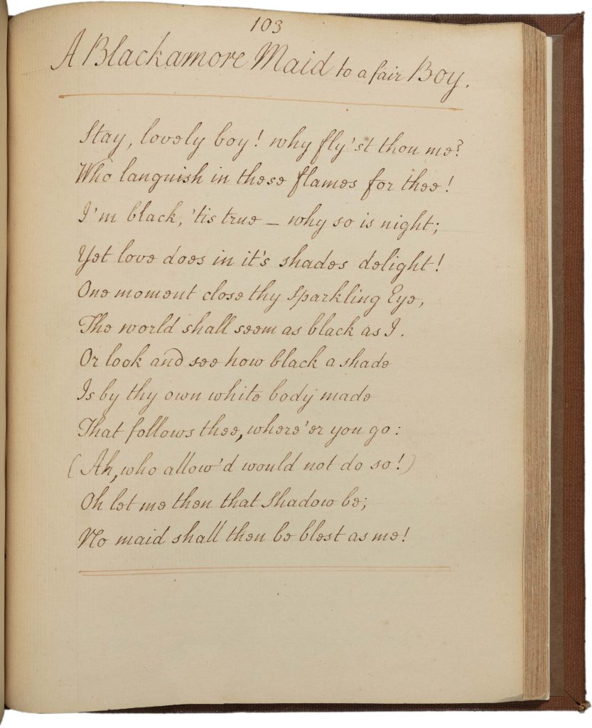 An early 18th century manuscript of the poem "A Blackamore Maid to a Fair Boy".